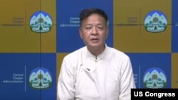 藏人行政中央司政边巴次仁2023年3月28日通过视频连线在美国国会及行政当局中国委员会(CECC)有关西藏人权问题的听证会上作证。(CECC视频截图)