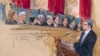 Ескіз зображує Джонатана Мітчелла, який сперечається перед Верховним судом США у Вашингтоні від імені колишнього президента США Дональда Трампа щодо рішення Верховного суду Колорадо про те, що Трампа слід вилучити з голосування, 8 лютого 2024 року.