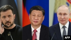从左至右：乌克兰总统泽连斯基、中国国家主席习近平、俄罗斯总统普京。