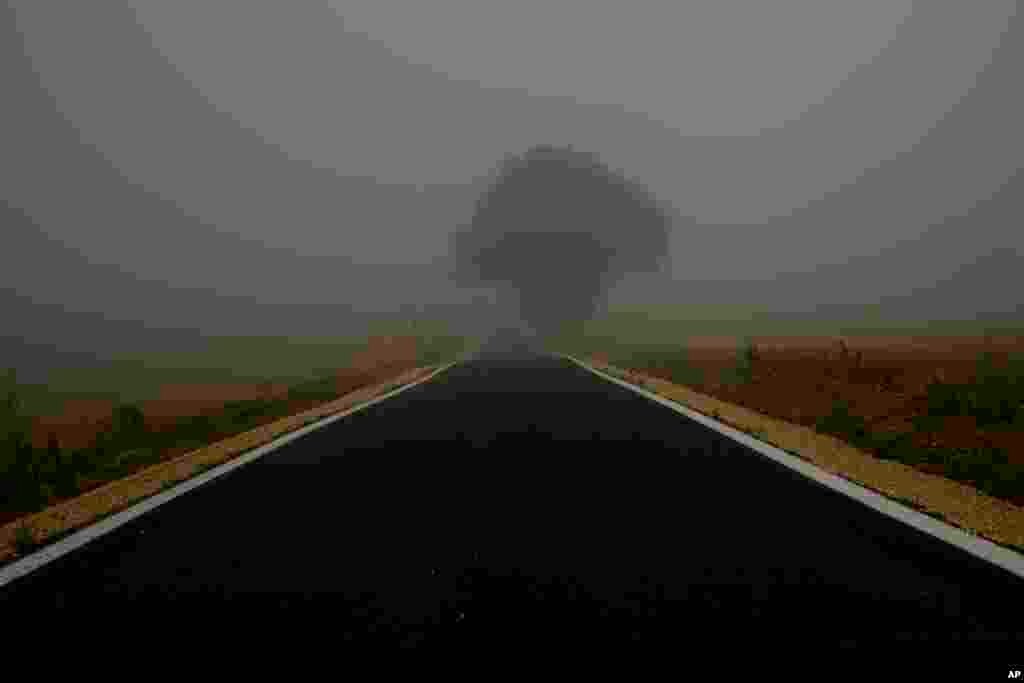 Fog covers the landscape near Trevino, Spain. &nbsp; 