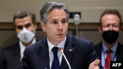 美国国务卿布林肯在纽约联合国总部讲话。（2022年5月18日）