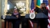 Tanzanian President Samia Suluhu Hassan meets with Vice President Kamala Harris in Harris' ceremonial office in the Eisenhower Executive Office Building on the White House campus, April 15, 2022, in Washington. 
