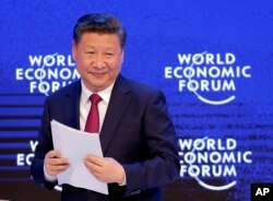 China's President Xi Jinping looks on at the World Economic Forum in Davos, Switzerland, Jan. 17, 2017.