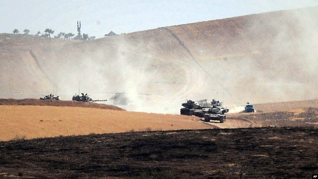 Turkish military move inside Syria near the Turkish border town of Karkamis, Turkey, Aug. 26, 2016. Turkish tanks entered northern Syria on Aug. 24 targeting not only Islamic State fighters but also Kurdish forces.