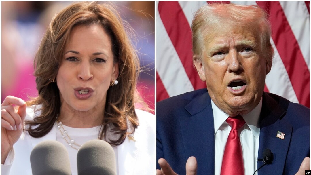 Foto Achiv: Vis Prezidan Kamala Harris (a goch) epi ansyen prezidan Repibliken Donald Trump. 