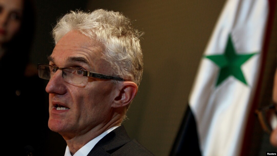 FILE - Mark Lowcock, U.N. undersecretary-general for humanitarian affairs and emergency relief coordinator, speaks during a news conference in Damascus, Syria, Jan. 11, 2018.