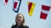 U.S. Secretary of State Hillary Clinton speaks during a Coast Guard ship commissioning ceremony at the passenger terminal wharf in Batumi June 5, 2012.