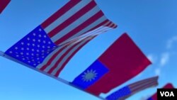 美国星条旗与台湾青天白日满地红旗帜在空中飘扬(美国之音锺辰芳拍摄)