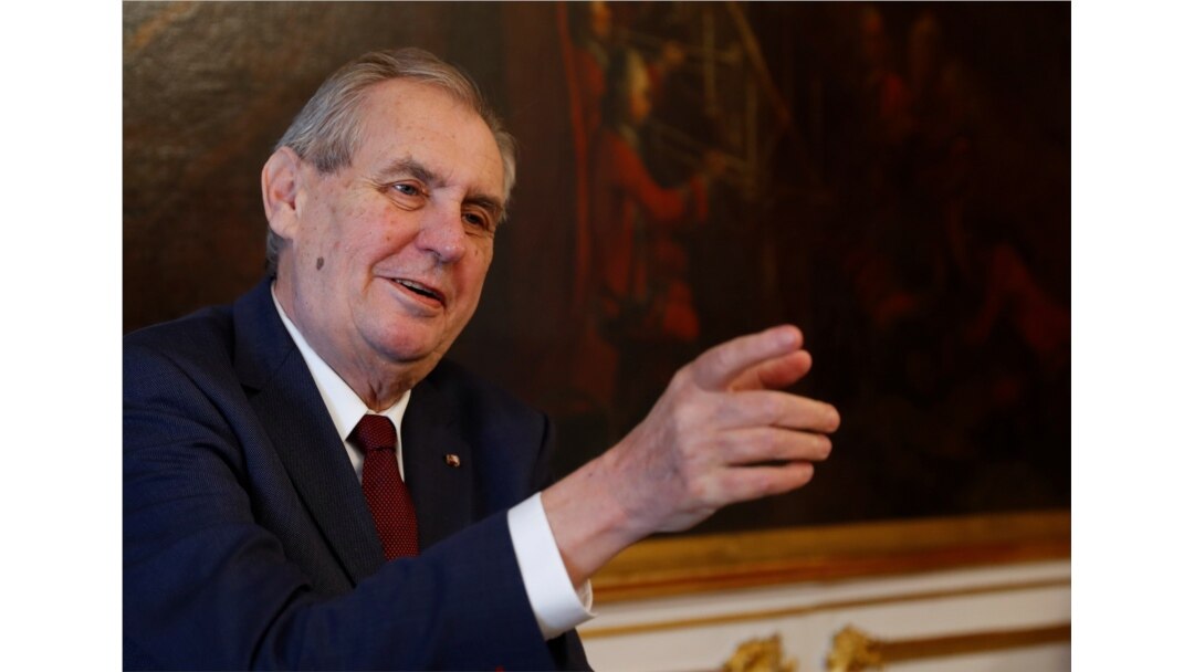 FILE - Czech President Milos Zeman gestures during a visit to Vienna, Austria, April 3, 2019.