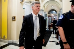 Former Ambassador William Taylor leaves a closed door meeting after testifying as part of the House impeachment inquiry into President Donald Trump, on Capitol Hill in Washington, Oct. 22, 2019.