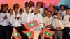 2024年4月22日，马尔代夫马累，马尔代夫总统穆罕默德-穆伊祖（Mohamed Muizzu）在其领导的人民国民大会党（PNC）赢得议会选举压倒性胜利后向支持者发表讲话。