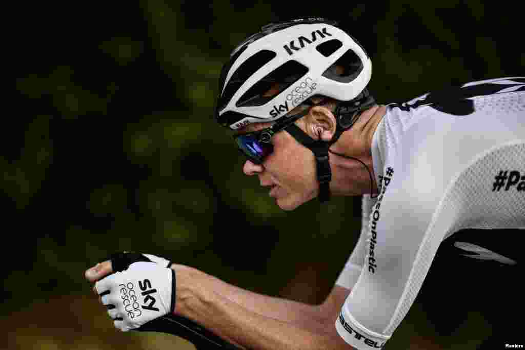 Great Britain's Christopher Froome trains in Saint-Mars-la-Reorthe, western France, three days prior to the start of the 105th edition of the Tour de France cycling race.