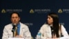 FILE - Dr. Dorry Segev, left and Dr. Christine Durand answer questions about the first ever HIV-positive liver transplant in the world during a news conference at Johns Hopkins hospital, March 30, 2016 in Baltimore.