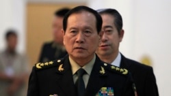 2018年6月18日中国国防部长魏凤和抵达柬埔寨金边的和平宫准备会见柬埔寨首相洪森（美联社）