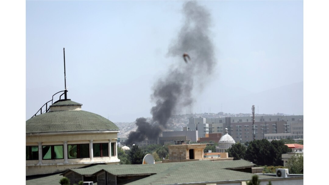Smoke rises next to the U.S. Embassy in Kabul, Afghanistan, Aug. 15, 2021. Taliban fighters entered the outskirts of the Afghan capital, further tightening their grip on the country.