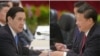 Taiwan President Ma Ying-jeou, left, and Chinese President Xi Jinping hold historic face-to-face talks in Singapore, Nov. 7, 2015. It is the first such meeting between leaders of the two countries in more than 60 years. 