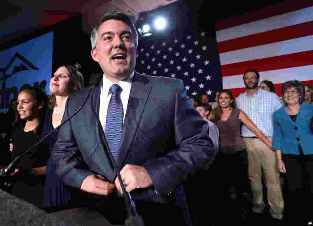 Thượng nghị sĩ mới đắc cử Cory Gardner đọc diễn văn chiến thắng tại Denver, Colorado, ngày 4/11/2014.