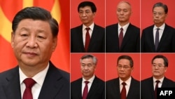 中共领导人习近平和他的新一届中共中央政治局常委成员。