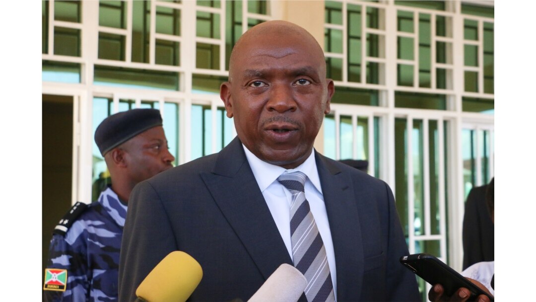 Agathon Rwasa, presidential candidate of Burundi's main opposition party the National Congress for Liberty, speaks to media after filing a petition against the election results at the constitutional court in Bujumbura, May 28, 2020.