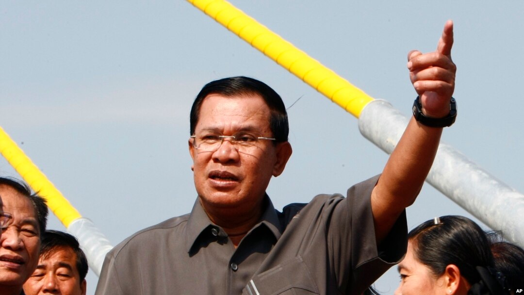 FILE - Cambodian Prime Minister Hun Sen delivers a speech in Phnom Penh. Cambodian officials said the deportees were sent to China because they had committed crimes against Chinese citizens.