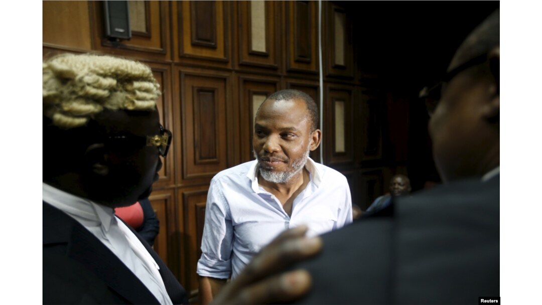 Indigenous People of Biafra leader Nnamdi Kanu at the federal high court in Abuja, Nigeria Jan. 20, 2016.