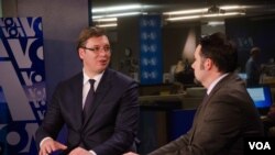 Serbian Prime Minister Aleksandar Vucic speaks to VOA