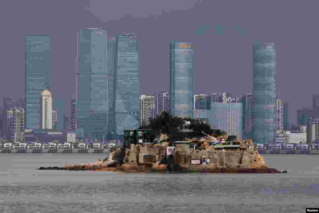 Shiyu, or Lion Islet, which is part of Kinmen county, one of Taiwan's offshore islands, is seen in front of China's Xiamen, on Lieyu island, Taiwan.