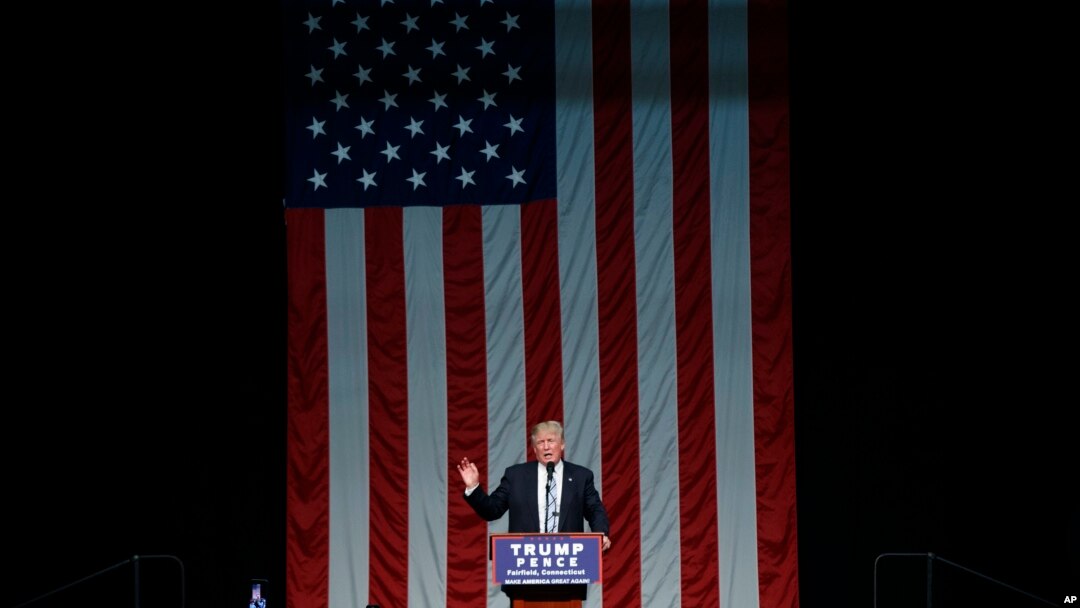 Republican presidential candidate Donald Trump speaks during a campaign rally at Sacred Heart University, Aug. 13, 2016.
