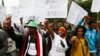 FILE - People protest against an earlier security force attack on a student rally in Oromo during a demonstration organized by the opposition Ethiopian Federal Democratic Unity Forum, in Addis Ababa, May 2014. 