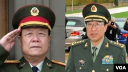 རྒྱ་ནག་དམར་ཤོག་ཚོགས་པའི་དབུས་དམག་དོན་གཙོ་འཛིན་གཞོན་པ་ཤུའི་ཚེ་ཧུག་དང་ཀོ་པཱ་ཧྲོང་།