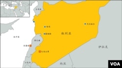 叙利亚地理位置示意图。