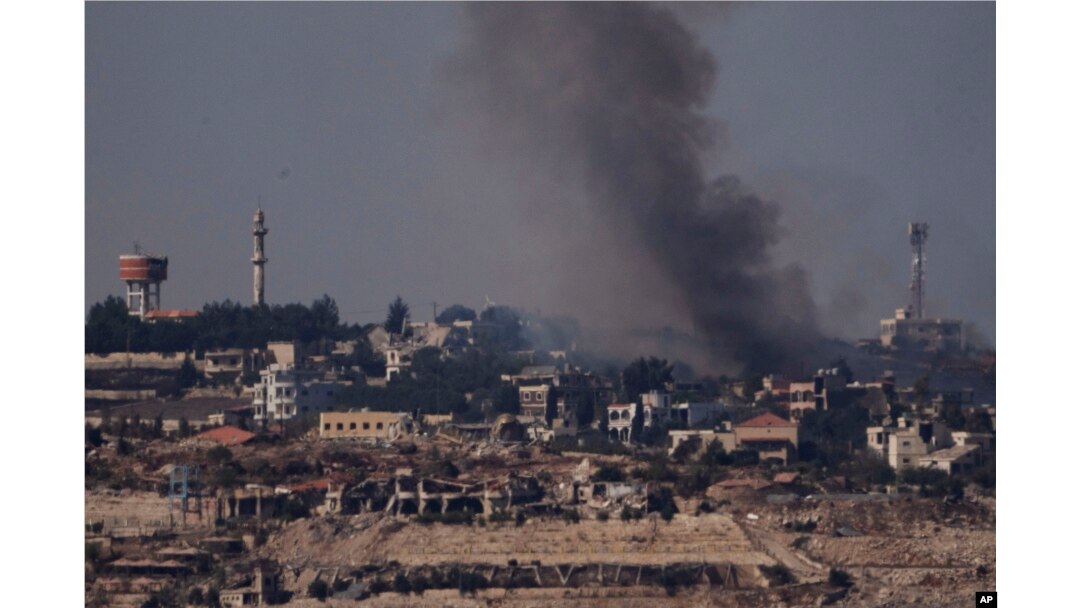 Smoke rises from a fire in southern Lebanon as seen from northern Israel, Oct. 5, 2024.