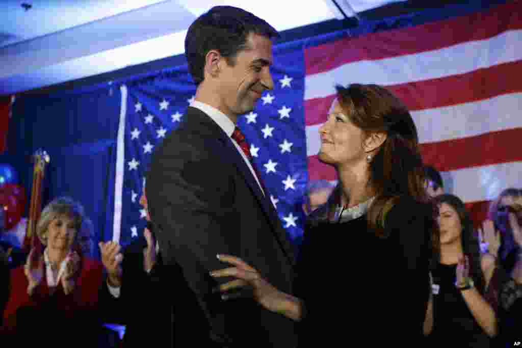 Ở Arkansas, ứng cử viên đảng Cộng hòa Tom Cotton (hình) đã đánh bại ứng viên dân chủ, thượng nghị sĩ đương nhiệm Mark Pryor.