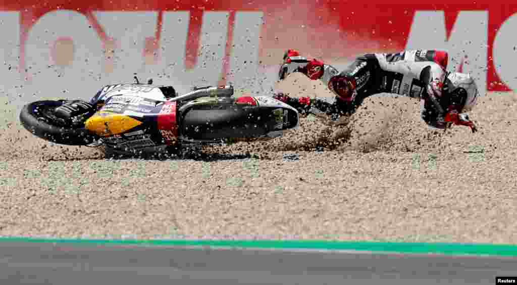 Marinelli Snipers Team's Romano Fenati crashes during the Moto2 race at TT circuit in Assen, Netherlands.
