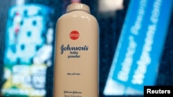 FILE - A bottle of Johnson & Johnson Baby Powder is seen in a photo illustration taken in New York, Feb. 24, 2016. 
