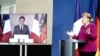 德国总理默克尔与法国总统马克龙在2020年5月18日通过视频出席了在德国柏林举行的联合新闻发布会，探讨了新型冠状病毒COVID-19大流行的影响。
