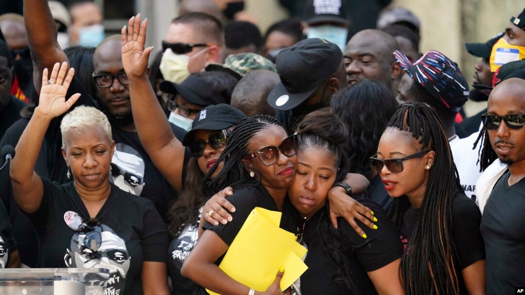 Members of George Floyd's family speak during a Houston rally on June 2, 2020. 