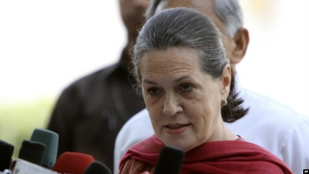 Sonia Gandhi, chief of India's ruling Congress party, addresses the media after attending a party meeting in New Delhi, March 7, 2012.