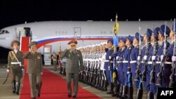 朝鲜官媒发表俄罗斯国防部长绍伊古（Sergei K. Shoigu）2023年7月26日抵达朝鲜访问的照片。