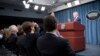 Defense Secretary Chuck Hagel speaks with reporters after announcing the U.S. will add 14 interceptors to a West Coast-based U.S.-based missile defense system, at the Pentagon, March 15, 2013.