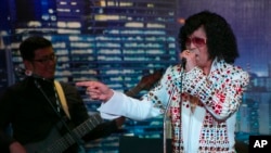 Elvis tribute artists Douglas Masuda, Elvis of Japan, performs on stage in Manila, Aug. 10, 2017